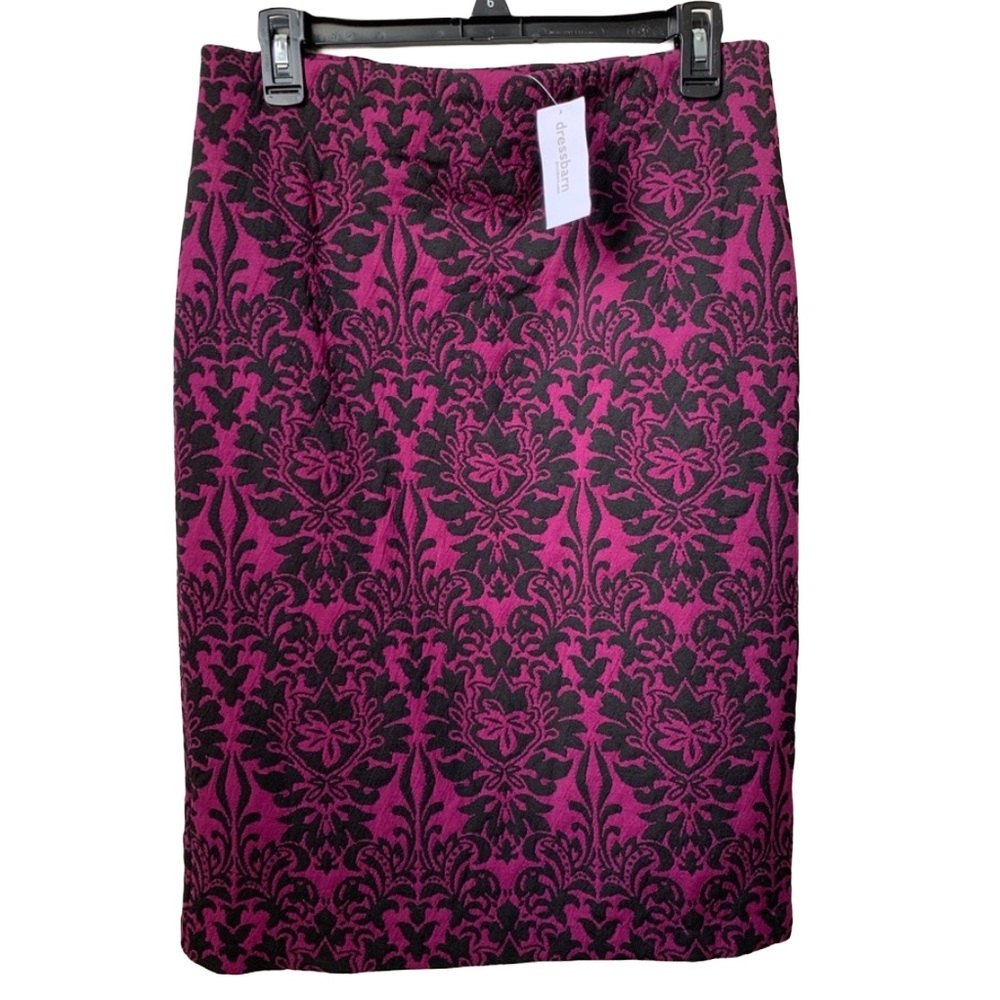 DRESS BARN Women’s Magenta Pink Purple Print Unlined Elastic Waist Midi Skirt